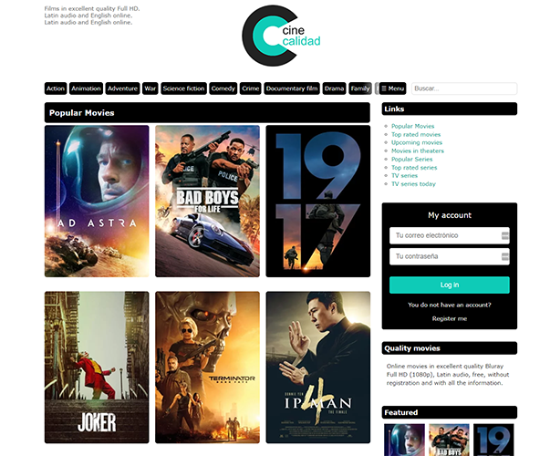 CineCalidad (not a torrent site) - https://www.cinecalidad.plus