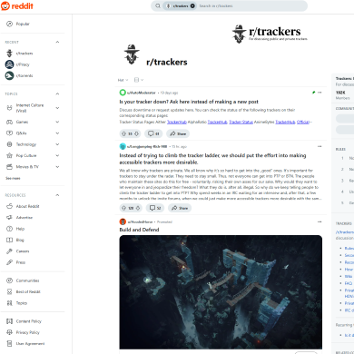 r/trackers Reddit - https://www.reddit.com