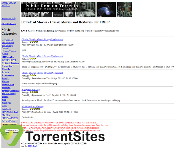 PublicDomainTorrents - http://www.publicdomaintorrents.info